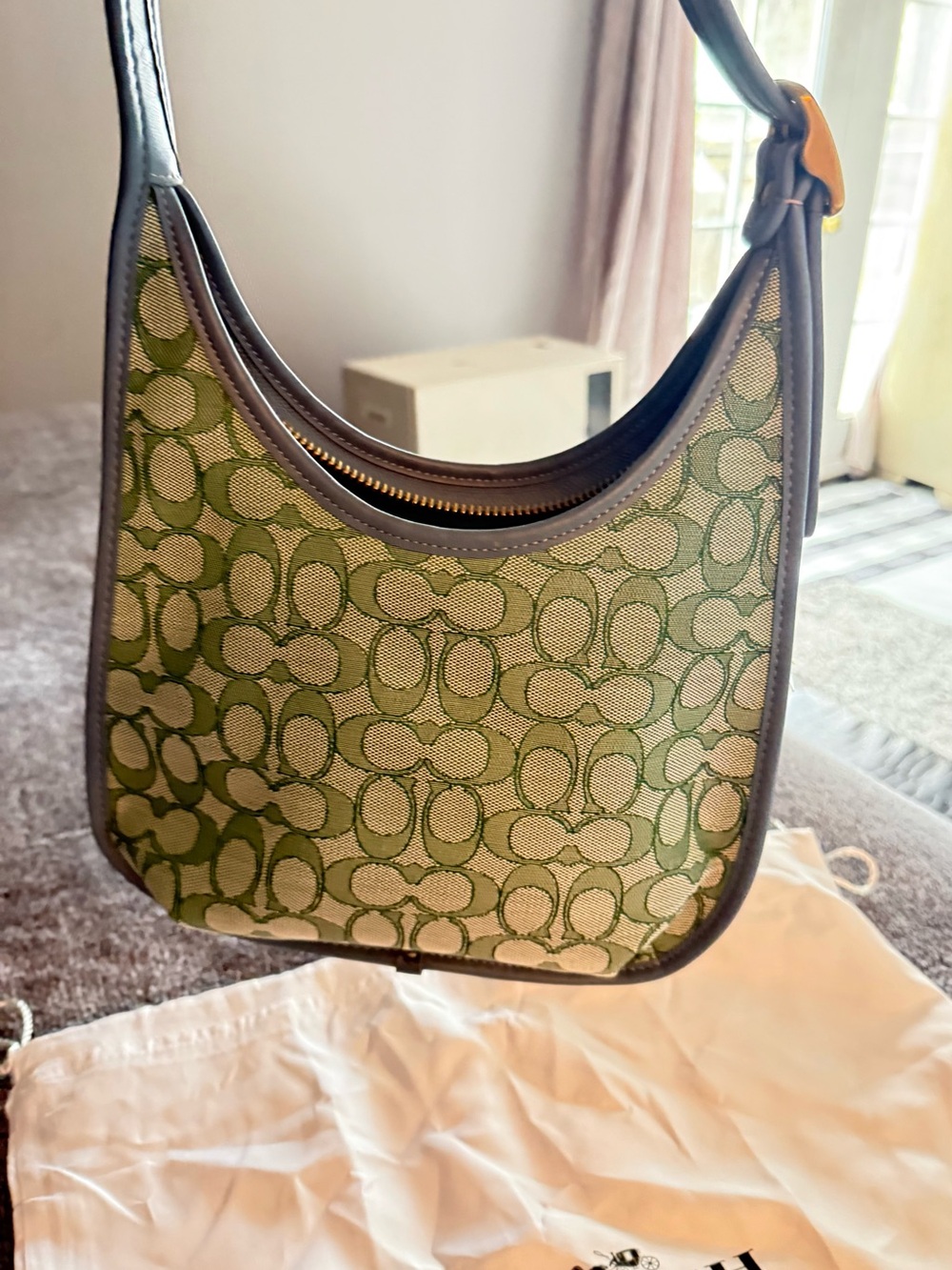 Coach Green Signature Jacquard Hobo with Blue Trim